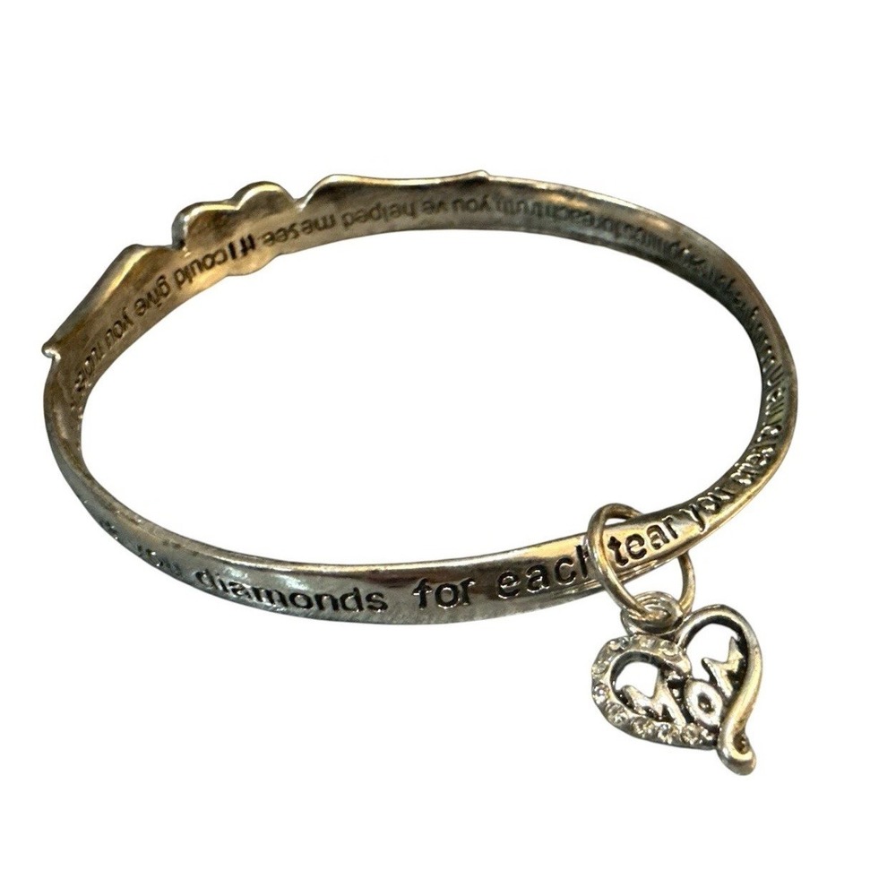Rabindranath Tagore "MOM" Silver Bangle Heart & Angels‎ Wings Poem Bracelet
